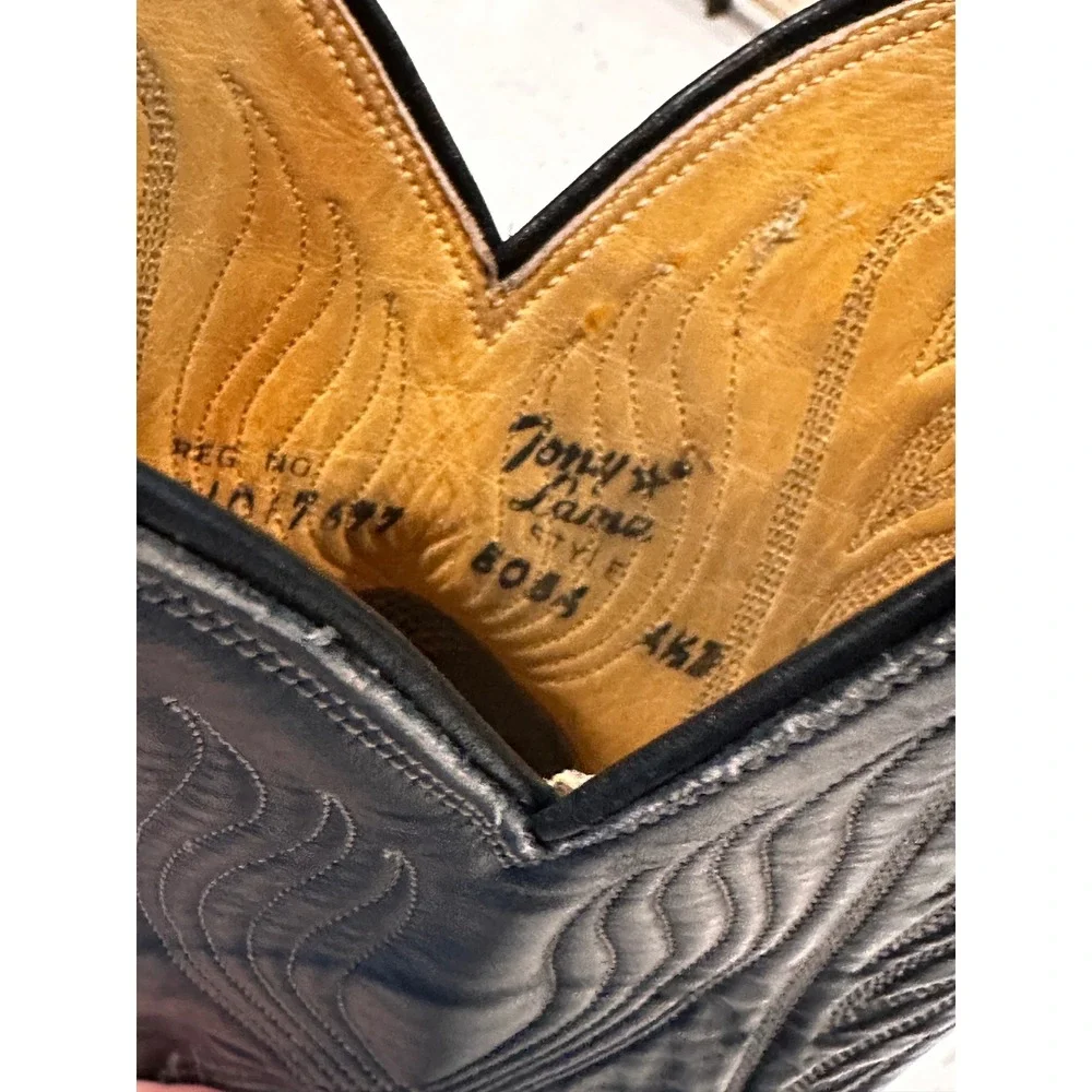 Tony Lama Kids Gray Black Leather Cowboy Western Boots 8034 Size 5
